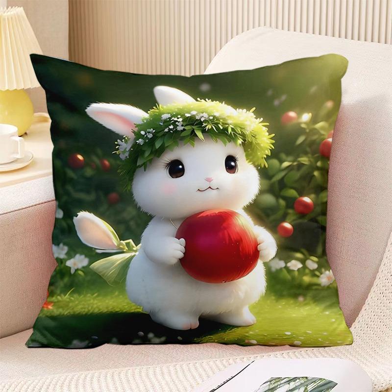 Schlafzimmer Wohnzimmer Quadratische Kissenhülle Niedlicher Hasen-Druck Dekorative Kissenhülle