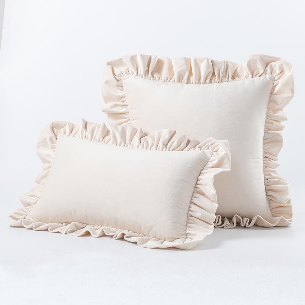 Ruffled Edge Minimalist Solid Color Velvet Pillow Cover For Home Decor Sofa Bed Throw Cushion Window Seat Lumbar Support Pillow Case