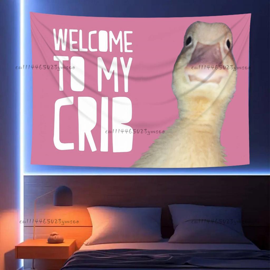 Lustige Flaggen Wandteppich Willkommen Wiege Rosa Cartoon Meme Wandteppiche Humorvolle Heimdekoration Schlafzimmer Hintergrundtuch Wandkunst Dekoration