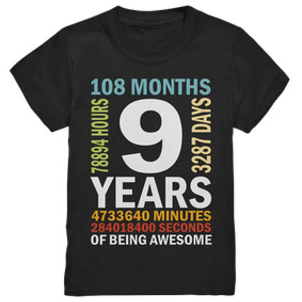 9th Birthday Shirt 9 Years Old Year Boy Girl T Vintage Washed Casual Soft Graphic Fashion Designer Clothes Stretched