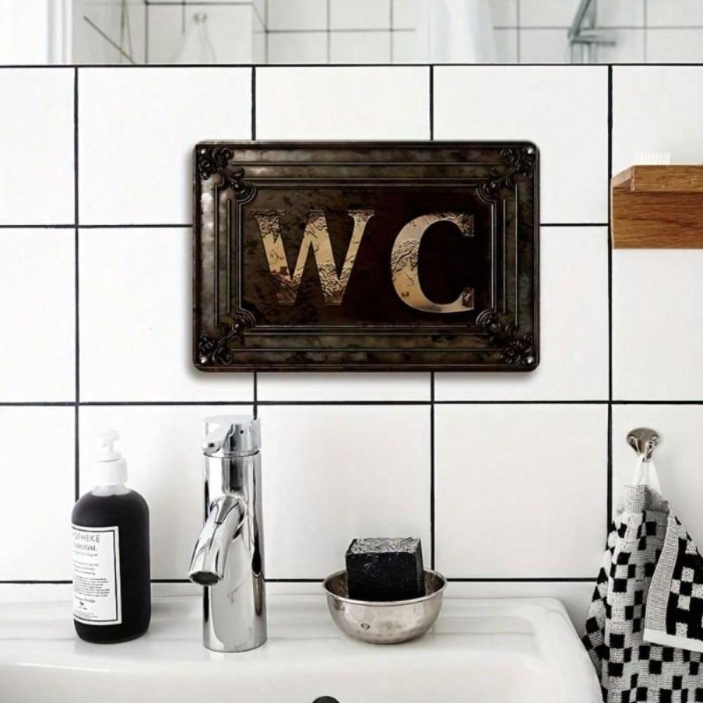 Vintage Fém WC Tábla Rusztikus Faldekoráció Vízálló Fürdőszoba Tábla 30x20cm