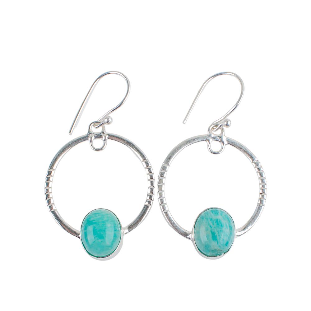Amazonit Edelstein 925 Sterlingsilber Handgefertigter Schmuck Ohrringe 1,37" Für Sie EE-67-27
