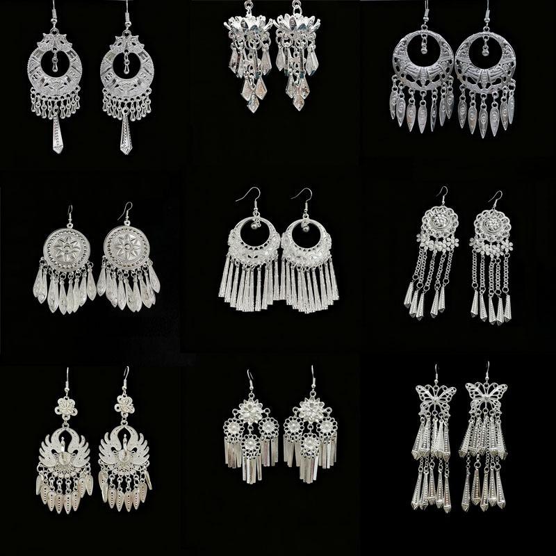 Ethnic style earrings Alloy silver-plated Miao ethnic minority Dong Yi earrings Earrings