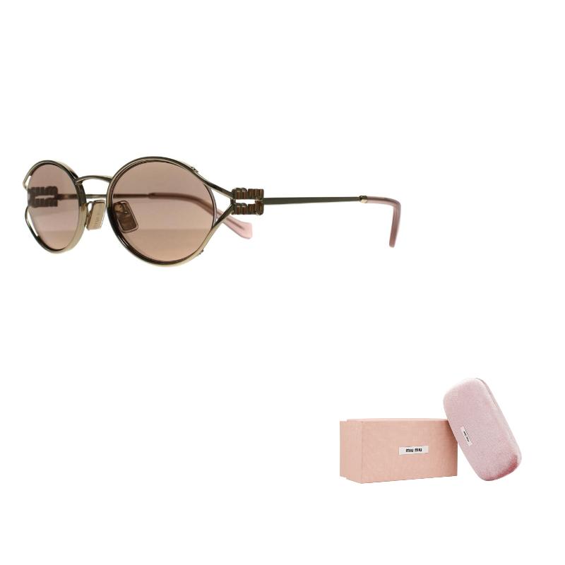 MIU MIU Oval Sunglasses With Metal Arm Logo Design Women Sunglasses Gold MU52YSZVN20F