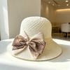 Summer Straw Hat With Large Brim And Bow Embroidery For Womens Sun Protection