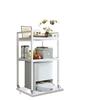 Multi-Layer Floor-Standing Adjustable Storage Rack with Trash Can Holder for Kitchen Use