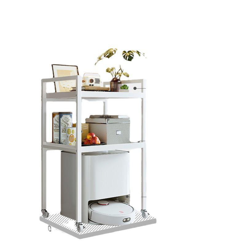 Multi-Layer Floor-Standing Adjustable Storage Rack with Trash Can Holder for Kitchen Use