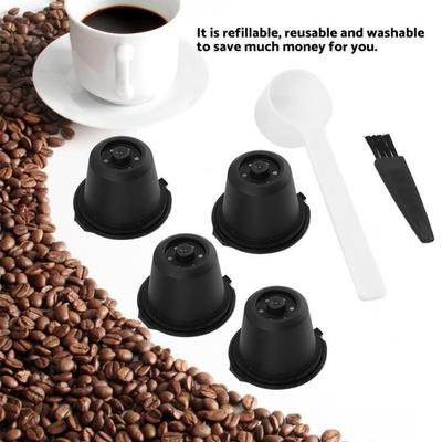 Fihero 4 pcs Filtre à capsules de café rechargeables en plastique et en acier inoxydable avec brosse de nettoyage