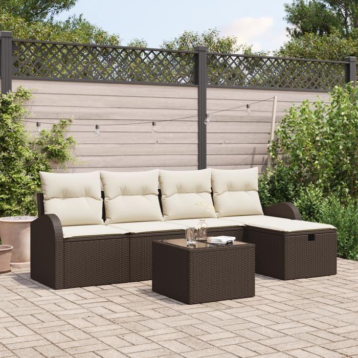 VidaXL Ensemble de canapé de jardin de 6 pièces avec coussins Marron Rotin Poly 3359067