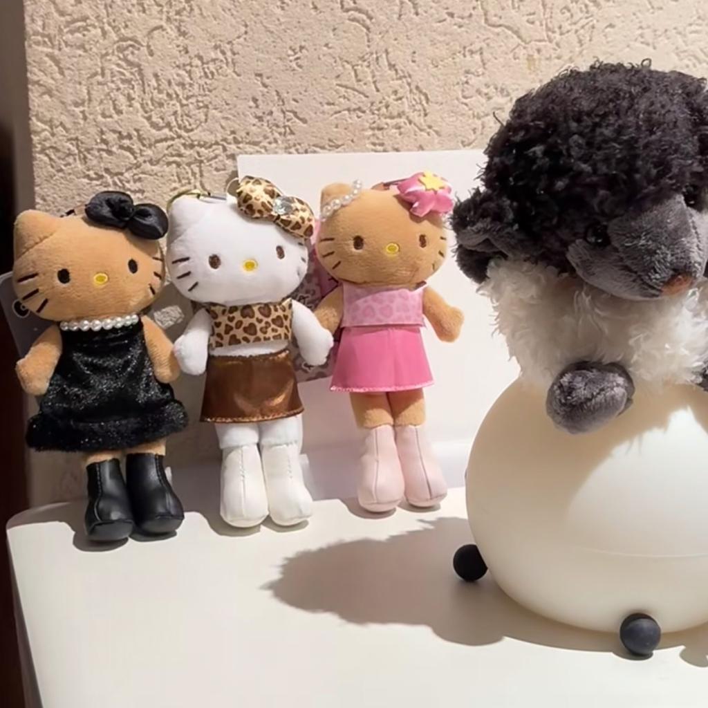 Long Leg Hello Kitty Leopard Print Black Skin Love Pendant Plush Doll Cute Schoolbag Keychain Charm Stuffed Toy Gift