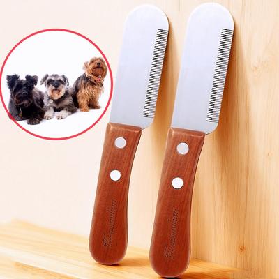 Hundekamm Messer Hunde Bürste Holzgriff Hundehaarkamm Haustierpflege Edelstahl Messer Kämme für Hunde Haarrasur Bürsten