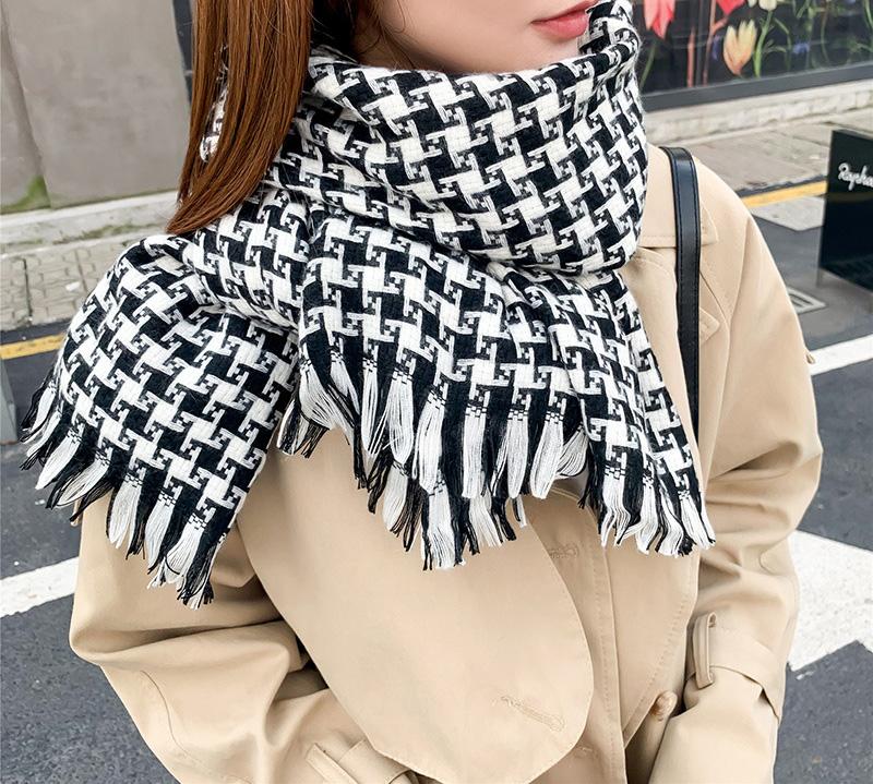 2025 New Winter Checkered Cashmere Scarf Thickened Shawl Scarf Women Thousand Bird Grid Scarf
