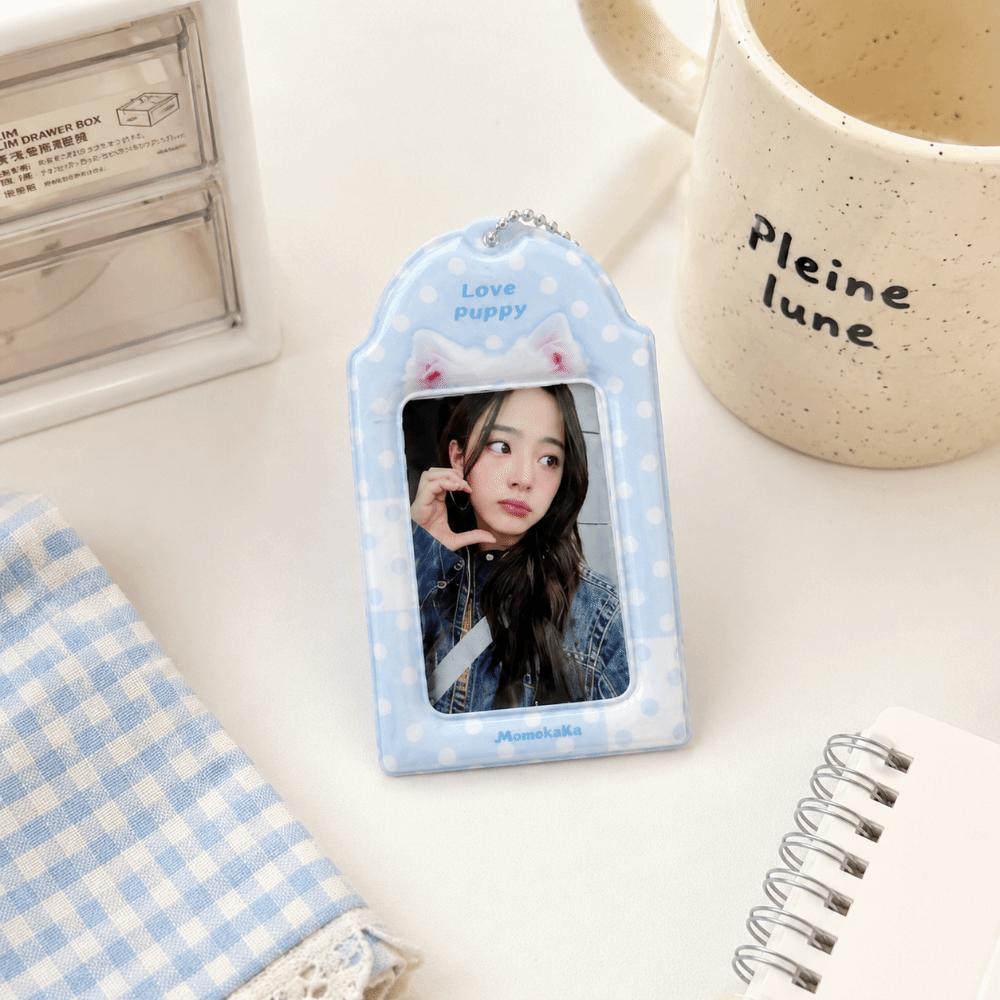 Portafoto in PVC Resistente con Catena Design Pois Proteggi Carte Stampa Orecchie Animali Custodia per Carte Kpop 3 pollici