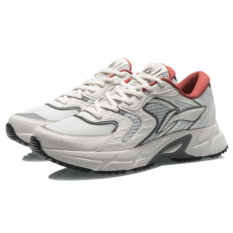 LiNing Fabric Shock Absorbing Non-Slip Wear-Resistant Breathable Lightweight Low-Top Running Shoes Men Sneakers Gray White ARLR013-4