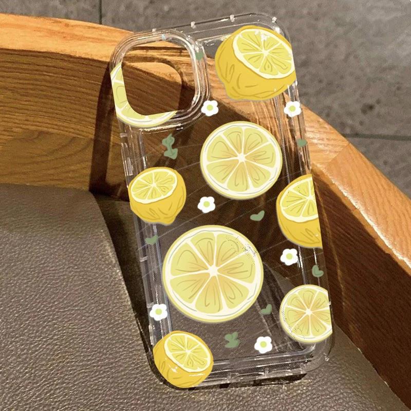 Summer Fruit Lemon Flower Pattern Phone Case For iPhone 17 Air 16 15 14 13 12 11 Pro Max 15 16 Plus 16E Transparent Cover