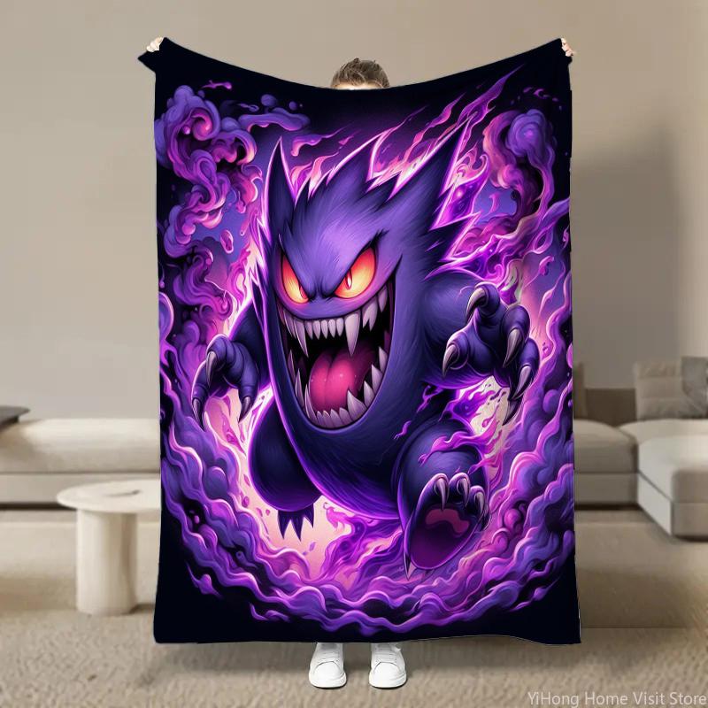 Japanischer Anime Pokemon Gengar Cartoon Plüsch Flanell Decke für Bett Sofa Weiche Flanell Überwurf Flauschige Kinder Schüler Kind Decken