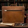 Handmade Brown Leather Messenger Bag – Genuine Full Grain Leather Briefcase with Vintage Brass Buckle, Multiple Pockets & Canvas Lining