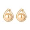 Jewelry Copper Bottom Gold-Plated Inlaid Light Gold Pearl Geometric Diamond-Set Texture Set 16Mm14Mm