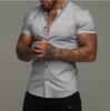 Camicia da Uomo a Maniche Corte in Tinta Unita con Colletto a Revers - Vestibilità Muscolosa