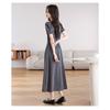 Summer Gray Dress for Women High Waist Breathable Pear Shaped Waist Design Polka Dot Dress Fashion