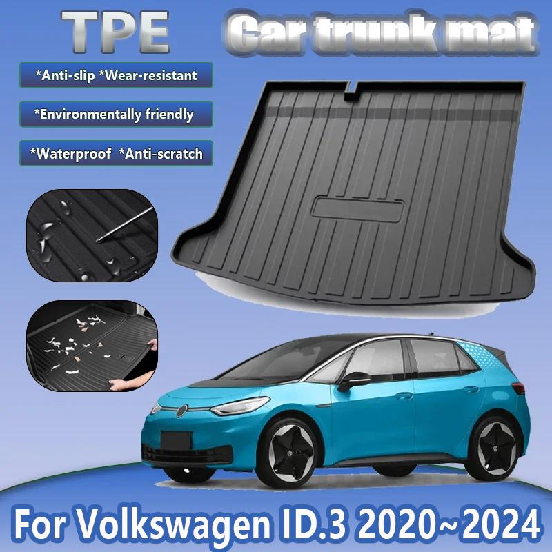 Anti-dirty Car Trunk Mat For Volkswagen VW ID.3 2020~2024 2021 2022 2023 ID3 Waterproof Rubber TPE Liner Cushion Pad Accessories