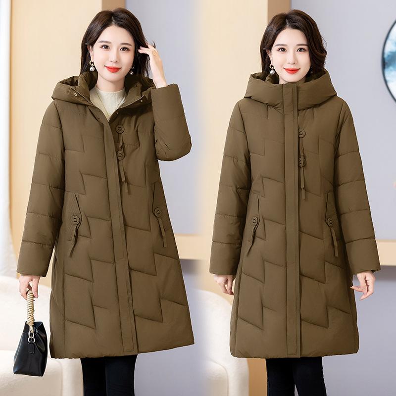Hooded padded clothes women's winter 2025 new thickened loose cotton jacket mid-length age-reducing small padded jacket jacket