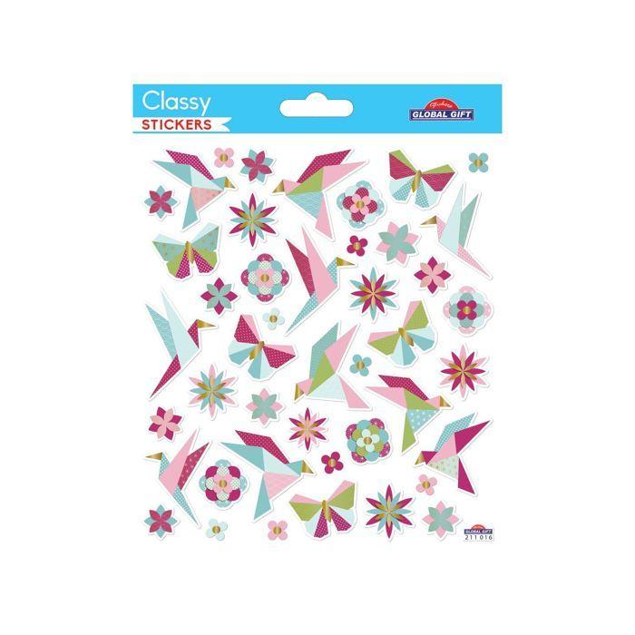 Autocollants - GLOBAL GIFT - Oiseaux et papillons Origami - Multicolore - PVC - 17 x 15 cm