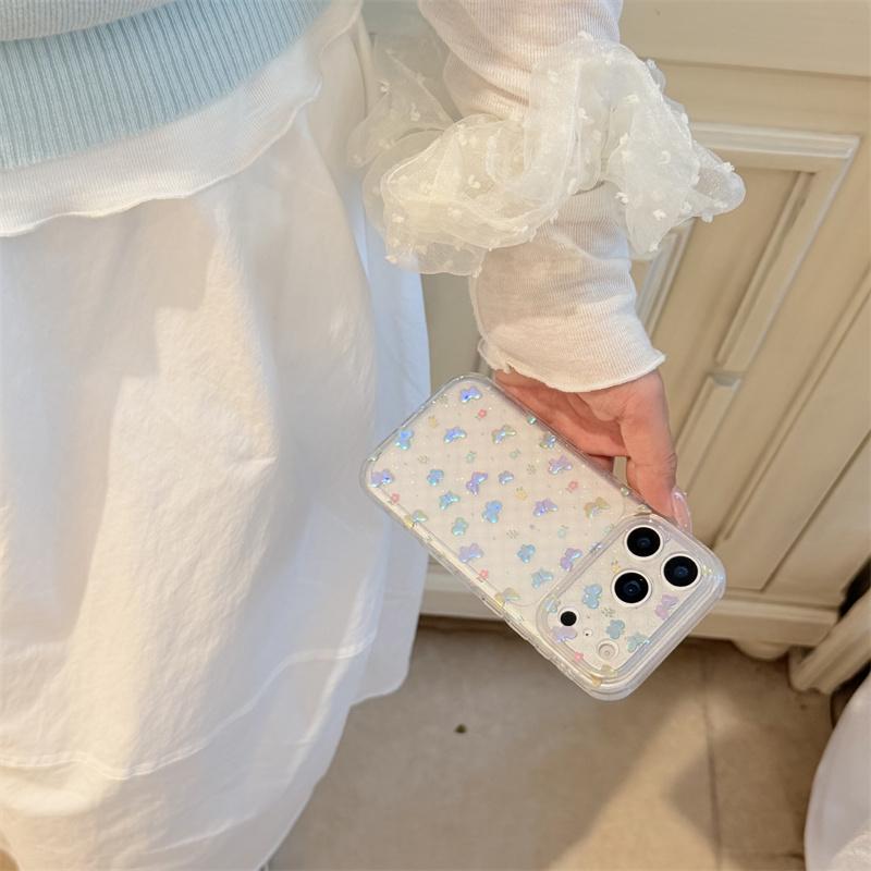 Kawaii Holographic Butterfly Glitter Clear Phone Case For iPhone 15 16 17 Pro Max INS Cute Large Window Shockproof Protective Co