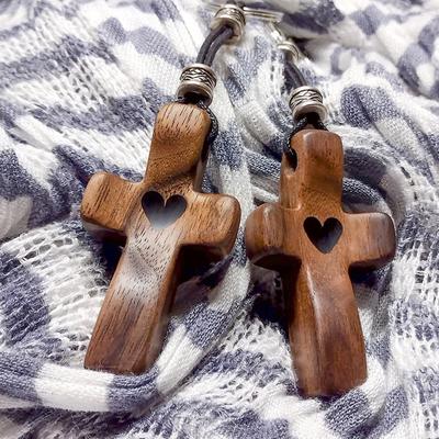 Artisanal Walnut Wood Cross Keychain Handheld Wooden Cross,Cross Key Chain,Fingertip Stress Relief Gifts Pocket Small Cross