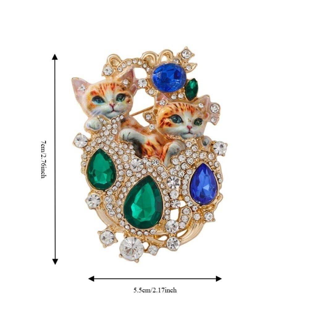 Exquisite Enamel Cat Lapel Pin Light Luxury Jewelry Accessories Delicate Two Cat Brooch  Gifts