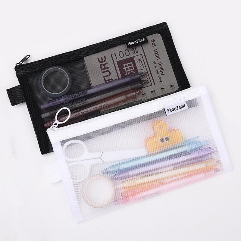 Large Capacity Pouches Stationery Cosmetic Makeup Bags Transparent Black White Mesh Case Storage Clear Toiletry School Bag Purse
