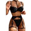 Women's Sexy Lingerie Set Floral Lace Underwear Suit For Women Mesh Hollow Out Bra Suits Female Bra Thongs Three-piece Lingerie