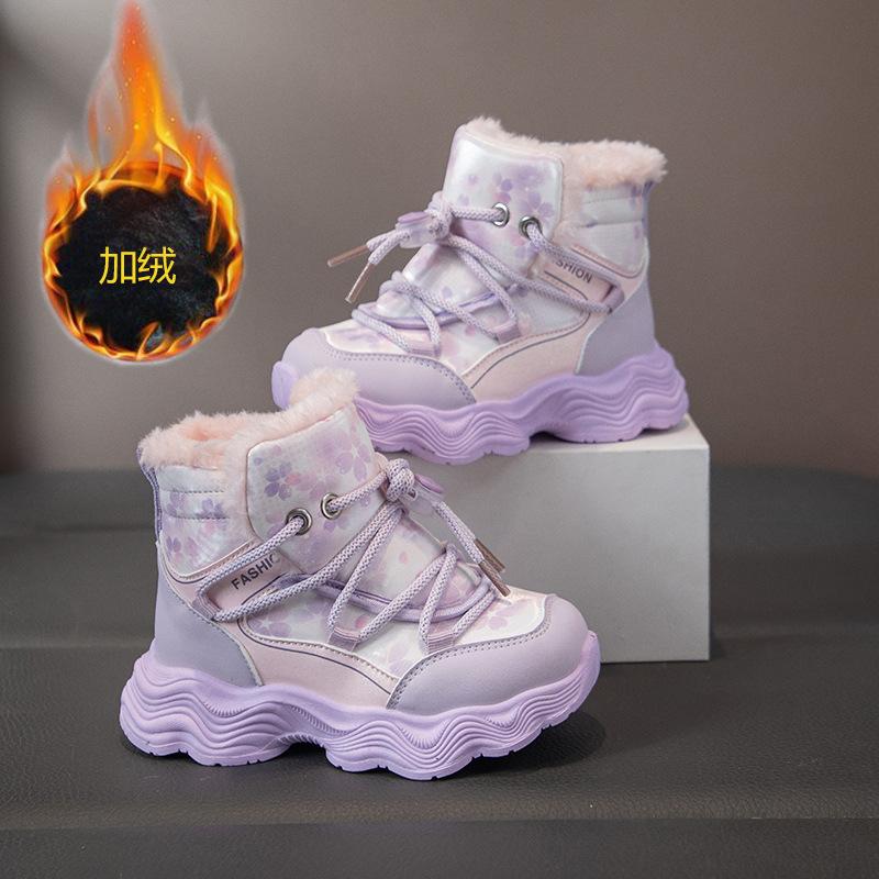 Children's velvet snow boots warm girls cotton boots 2025 winter new boys thickened cotton shoes girls short boots tide