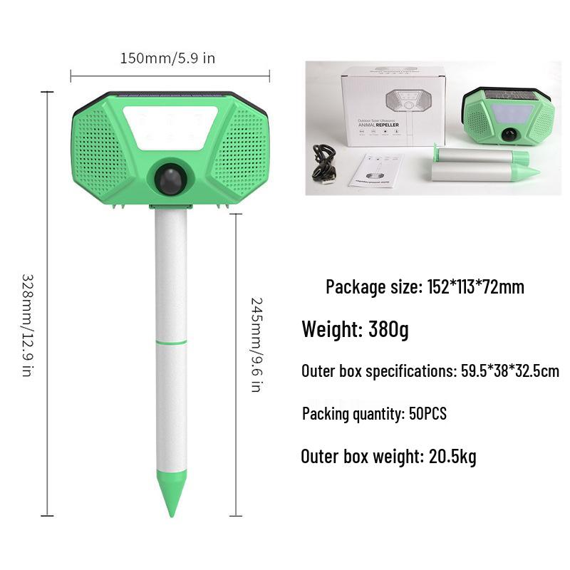 Ultrasonic Dog, Bird, and Mouse Repeller: Solar-Powered, Waterproof, USB Charging, with Voice Feature