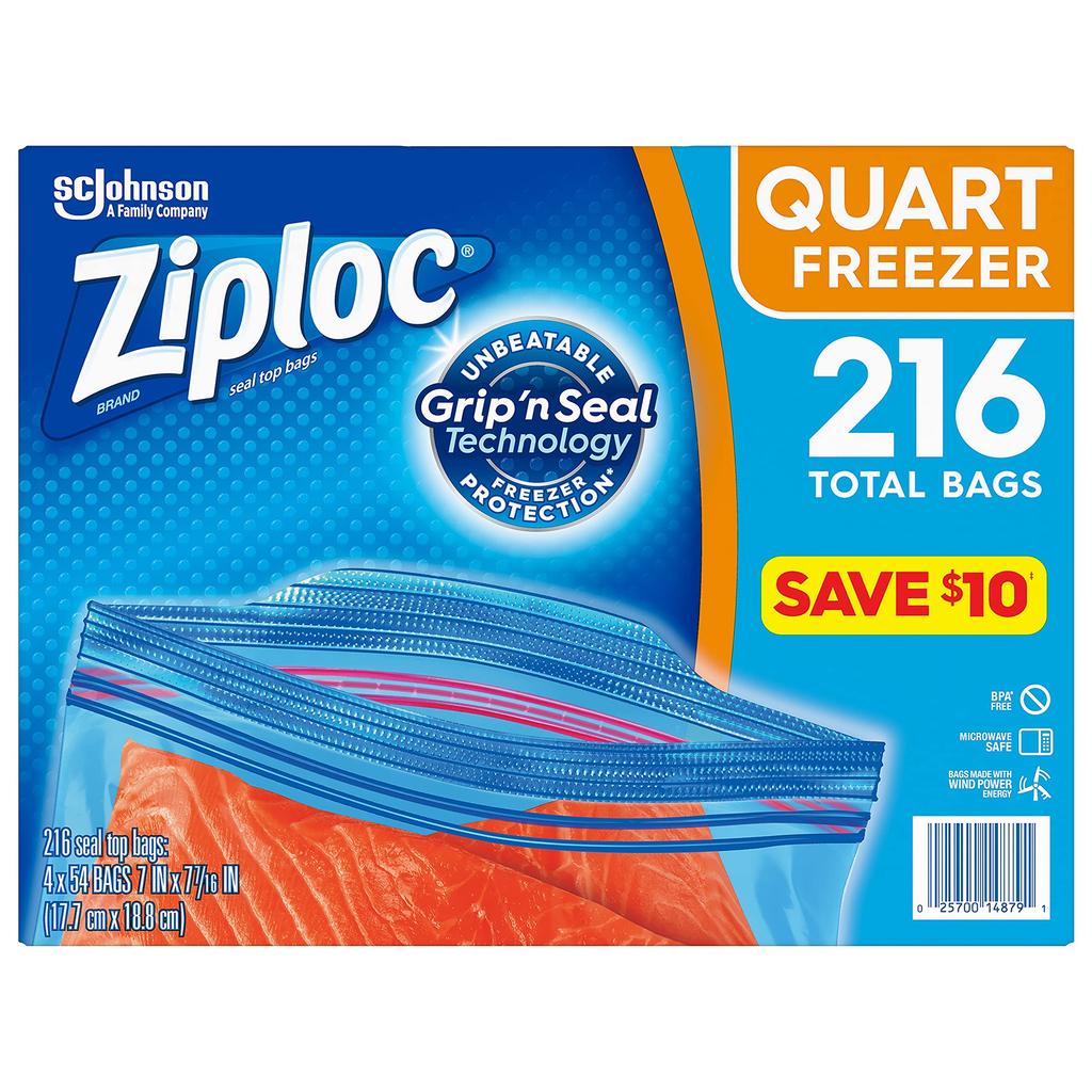 Ziploc Freezer Quart Storage Bags, 216 Bags