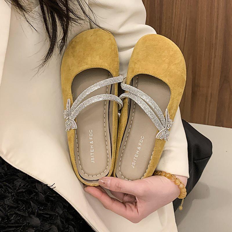 

Summer skirt 2025 with retro French one-pedal velvet rhinestone sandals women s shoes new bag head half slippers 40 жёлтый