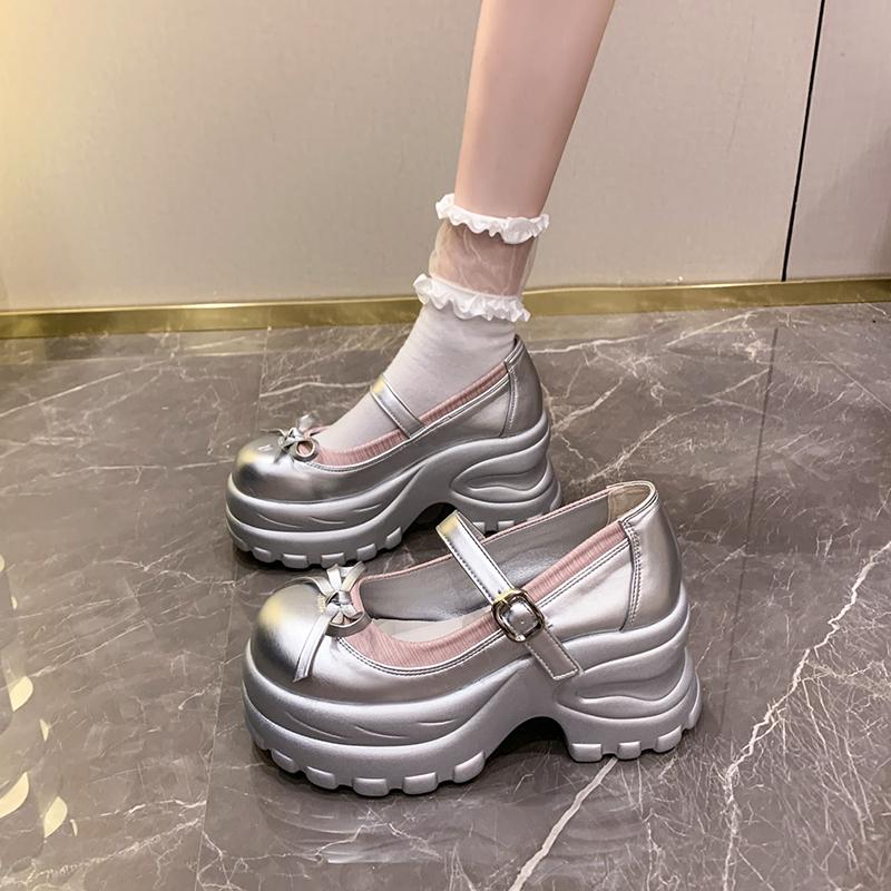 

Мода 8СМ 2025 Новые Осенние Массивные Кроссовки на Платформе с Бантом Женские Панк Толстая Подошва Туфли Лоскутные Нескользящие Повседневные Туфли для Ходьбы 39