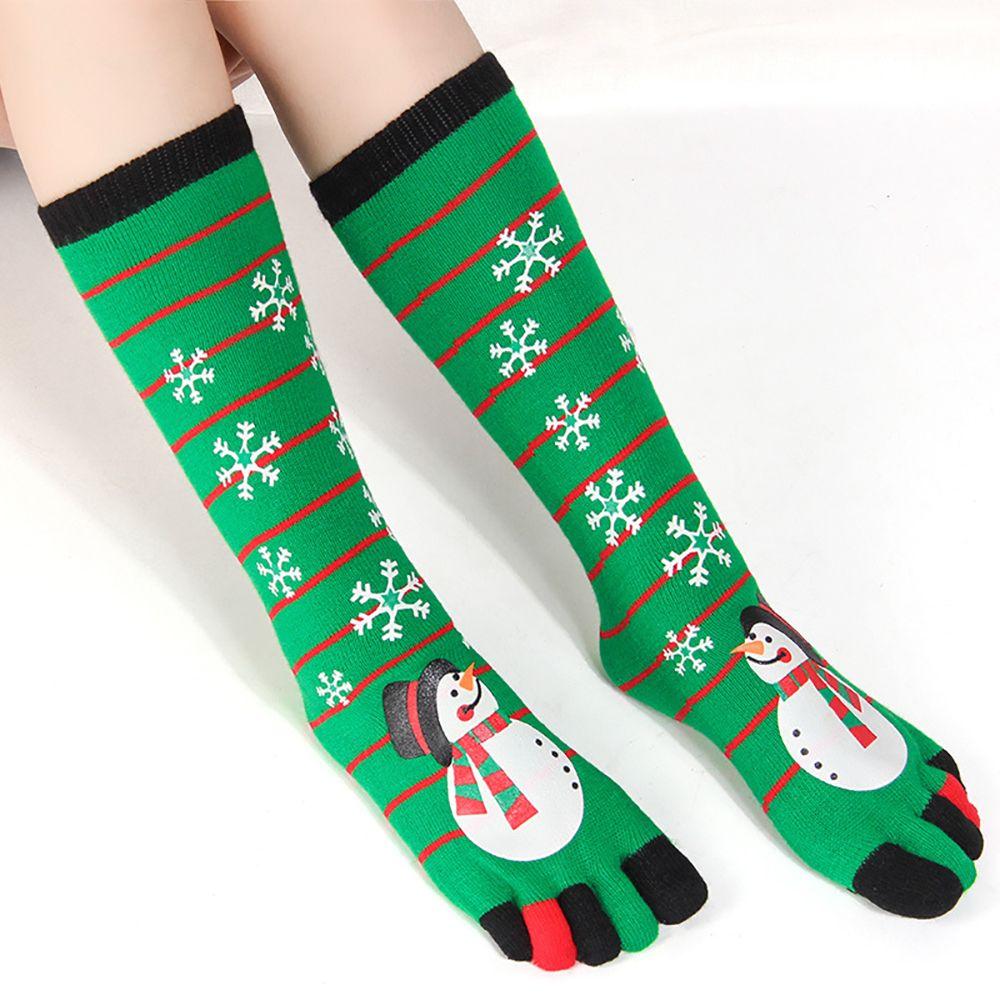 

Winter Snowman Striped Cartoon Five-finger Socks Christmas Socks Women Hosiery Middle Tube Socks F