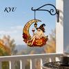 Acessórios Divertidos para Pátio 2D Lua Fantasma Abóbora Vitral Acrílico, Ornamento Pendurado para Janela de Halloween Exterior de Fazenda, Outono Ação de Graças