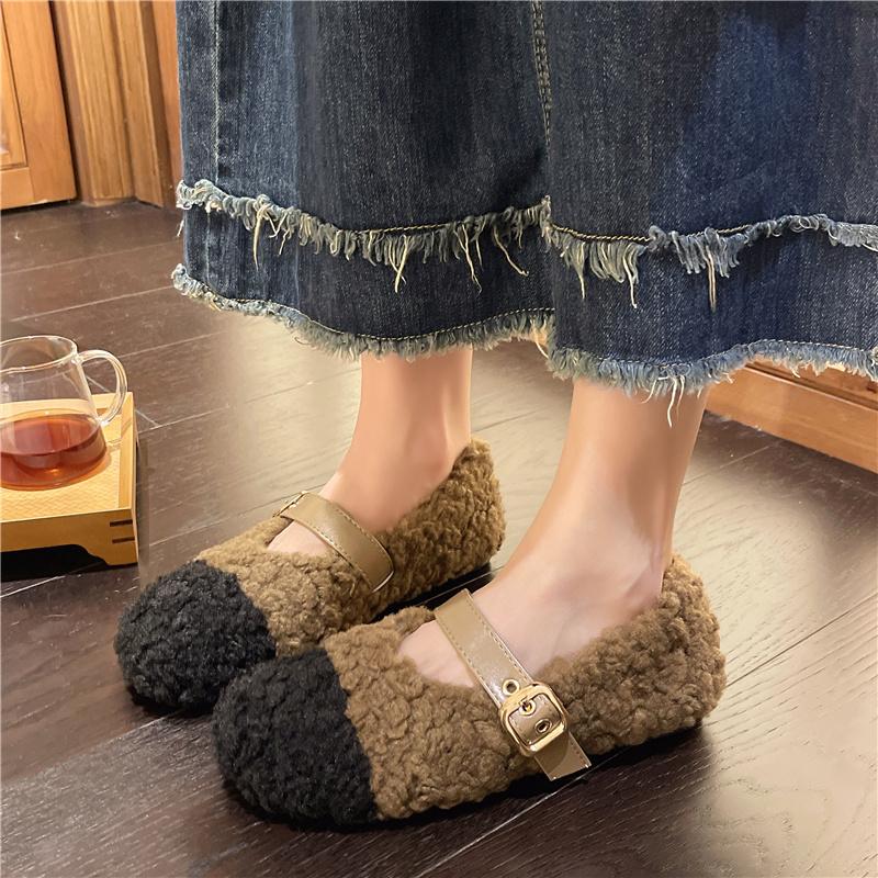 

Новая стильная однотонная шерстяная обувь с толстой хлопковой подошвой для женщин, зимняя одежда, подходящая по цвету и бархатная обувь на плоской подошве Zapatos Mujer 38 кофейный