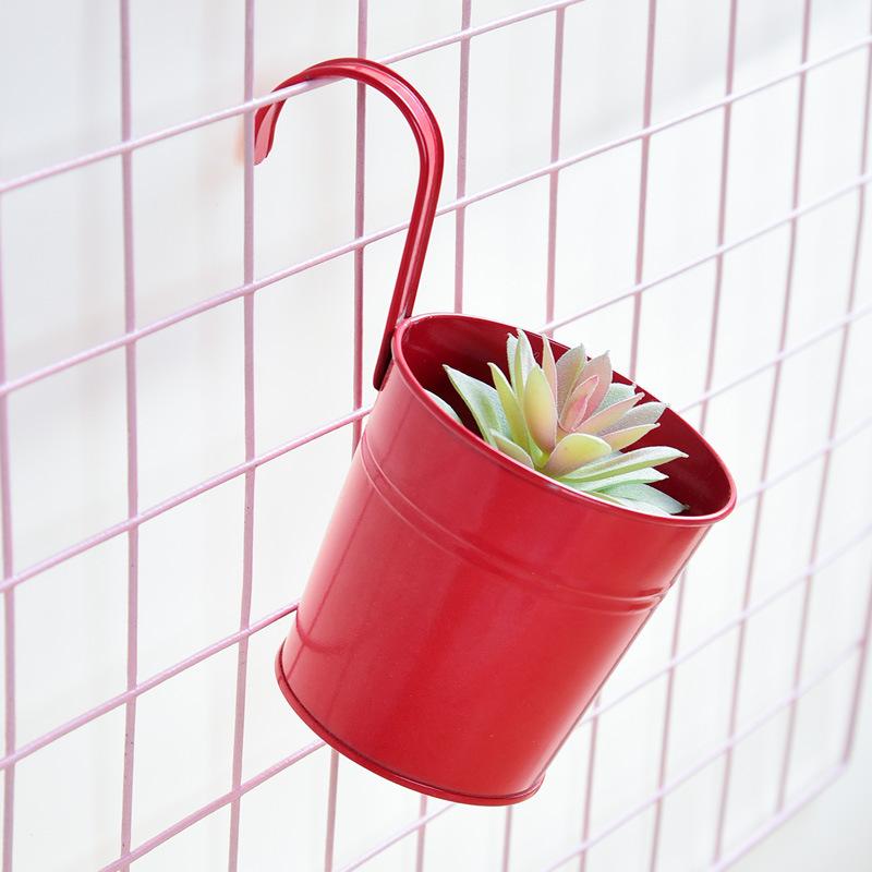 Hanging Bucket  Hook Flower Pot Tin Art Hanging Pot Hanging Hanging Color Decorative Wall Hanging Metal Hanging Pot Flower Pot
