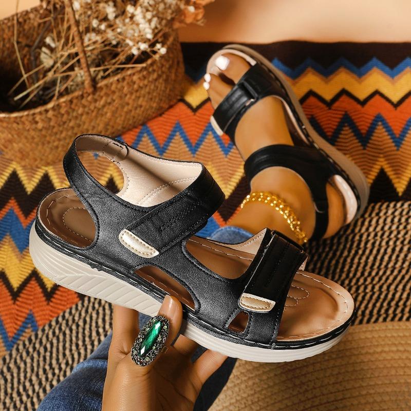 Women’s Platform Hook-and-Loop Slide Sandals Open-Toe Summer Shoes