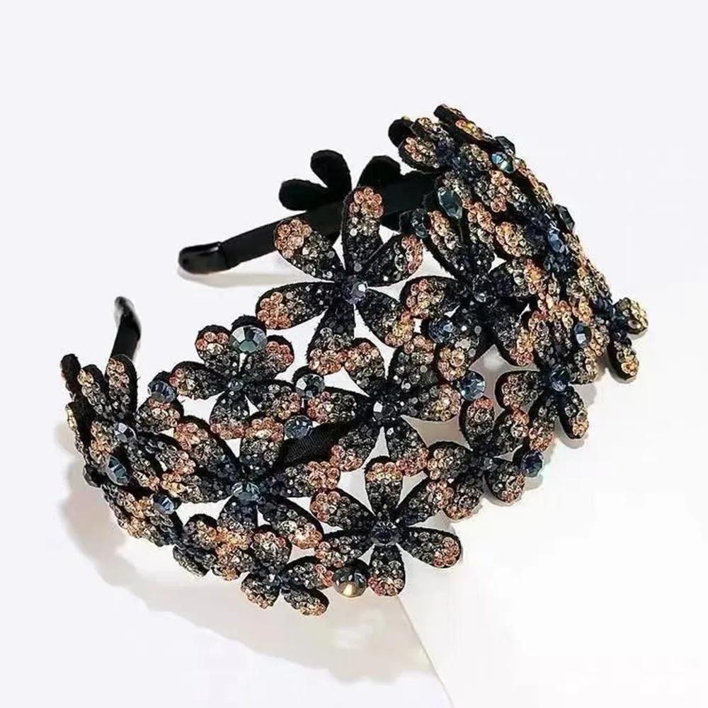 Elegant Crystal Rhinestone Hairband Flower Anti-slip Hair Claws Hair Clips for Girl Headband Hair Accessories