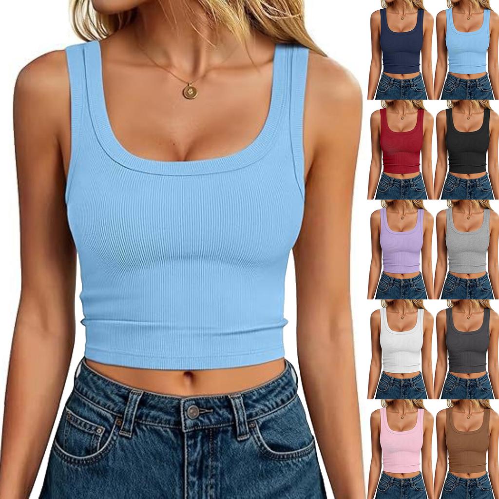 Women's Fashion Cropped Sleeveless Ribbed Tank Top for Summer Casual Fit