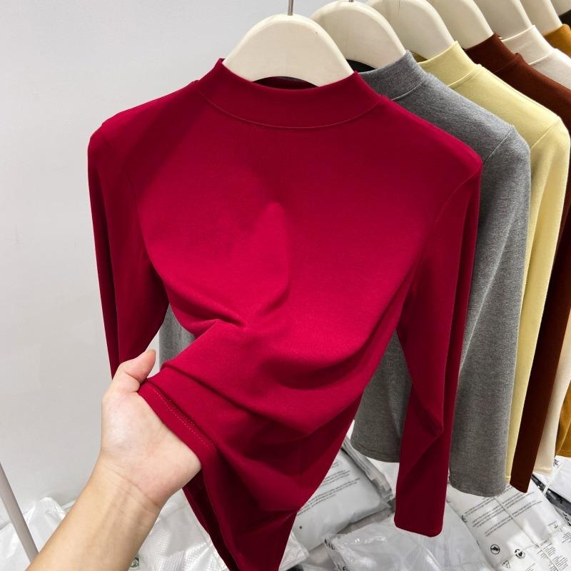 Slim-fit semi-turtleneck inner bottoming shirt women's spring simple versatile top basic long-sleeved T-shirt