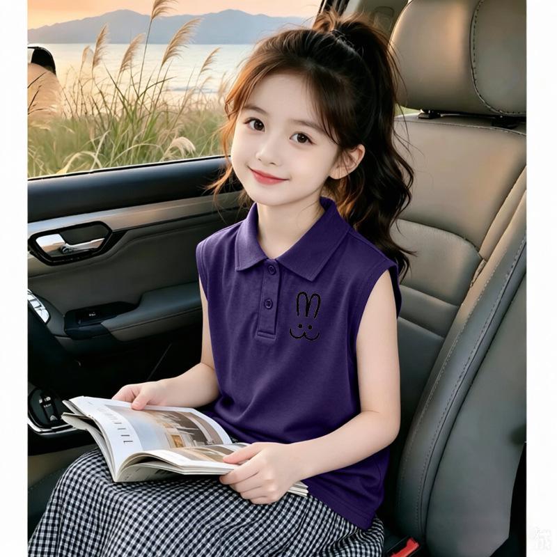 Trendy Pure Cotton Sleeveless Polo Shirt for Girls 6-15