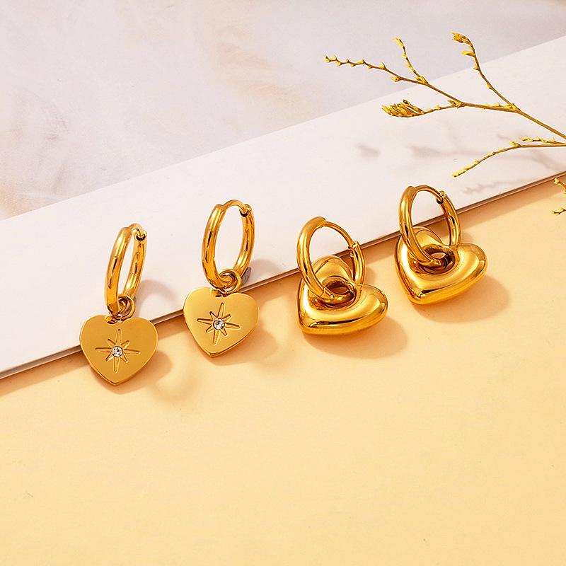 18K Gold Titanium Steel Heart Hoop Earrings for Women - Versatile Light Luxury Fashion