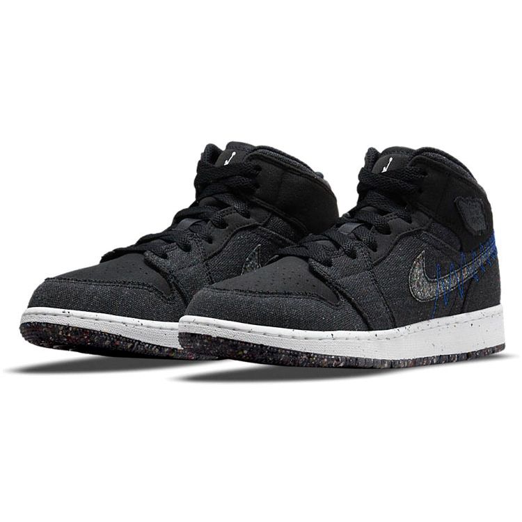 Air Jordan 1 Mid SE GS Crater Kids Sneakers Black Racer-Blue White DM4334-001