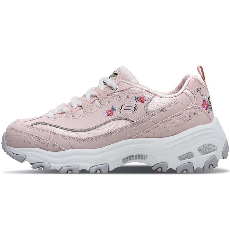 Skechers Women's Light/Pink Dlites 1.0 Fabric Synthetic Leather Cow Split Leather Retro Casual Durable Low-Top Dad Shoes Sneaker - 11977-Ltpk Cm