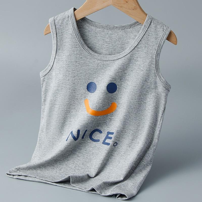 Summer New Children's I-shaped Vest for Small and Medium-sized Boys and Girls Cartoon Printing Crew Neck Single-piece Bottoming Top